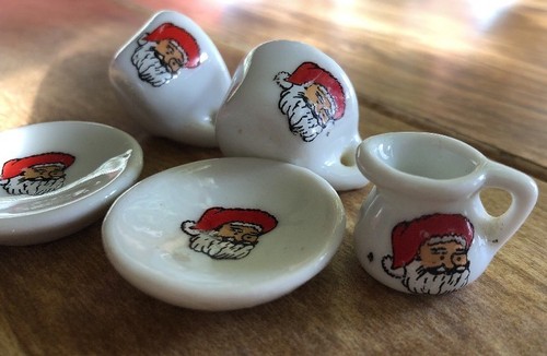 Miniature tea set Santa Christmas Vintage Ceramic  lot of 5
