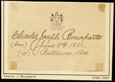 CHARLES J. BONAPARTE - CLIPPED SIGNATURE 06/09/1851
