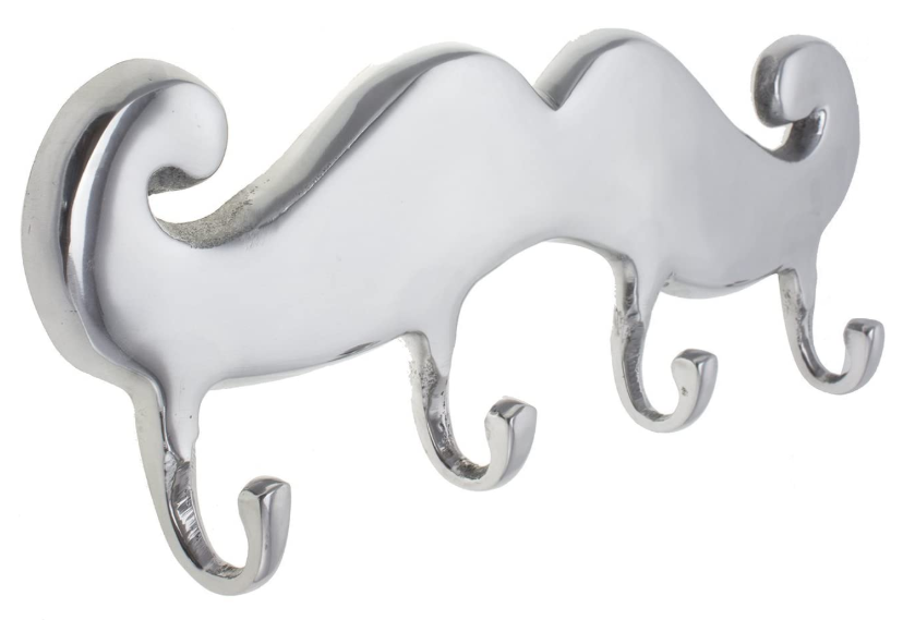 Mustache Wall Coat Hanger Chrome Towel Rack Hand-Cast Metal - 12