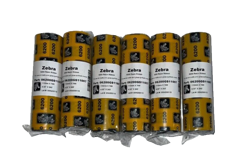 Zebra 6200 Resin Thermal Ribbon 4.33" x 243 ft   P/N 06200GS11007 (6 Rolls)