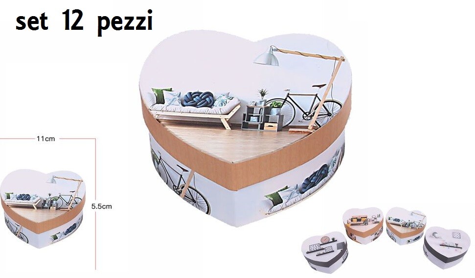 Set 12 Pezzi Scatola Box Confezione Regalo Cuori Fantasia 11x5.5cm dfh