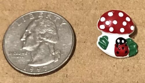 Fabulous JHB Handpainted MUSHROOM & LADYBUG Metal Realistic Button 5/8”