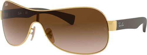 Pre-owned Ray Ban Ray-ban Rb3471 Shield Sunglasses Gold/brown Gradient Dark Brown