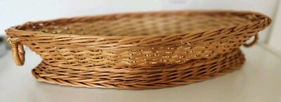 Braided Wicker Bread Basket French Bread Rolls Biscuits 16''x 8.5'' With Handles 