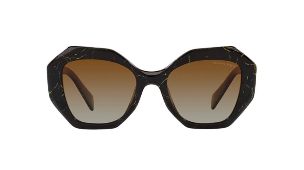 Pre-owned Prada Pr 16ws -19d6e1 Black/yellow Marble -brown Gradient Polarized Sunglasses In Polarized Brown Gradient