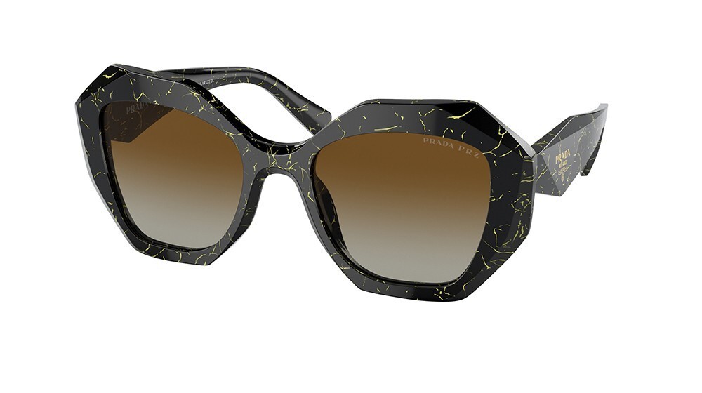 Pre-owned Prada Pr 16ws -19d6e1 Black/yellow Marble -brown Gradient Polarized Sunglasses In Polarized Brown Gradient