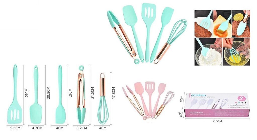Set 5 Utensili Cucina in Silicone Mestoli Spatola Paletta Cucchiaio Frusta cir