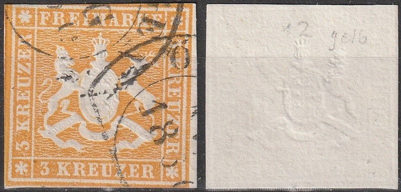 Allemagne Wurtemberg WÃ¼Rttemberg   7 (O) Armoirie Imperf 1857 (Cv 10 â¬) 3