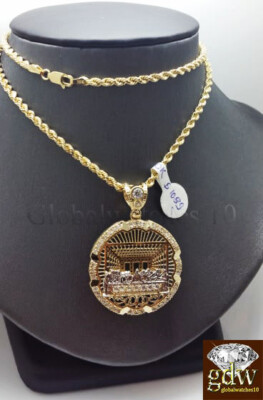 Pre-owned G&d Real 10k Gold Last Supper Charm Pendant Men Yellow Gold Cross Angel