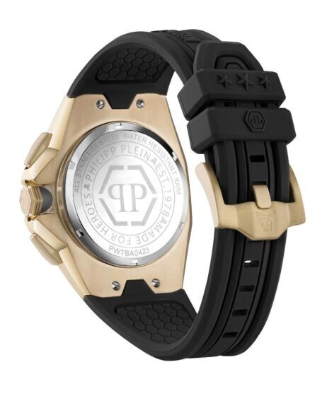 Pre-owned Philipp Plein Octagon (pwtba0423) Men's Gold/black Chronograph Quartz Watch
