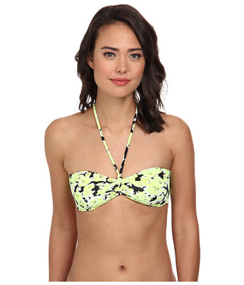 VOLCOM PRETTY WILD HALTER BANDEAU BIKINI SWIM TOP FLASH YELLOW SMALL NEW! $40