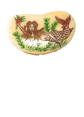 Enchanting Hand Carved Etched Mermaid Centerpiece Bead | 30x18x4.5mm |