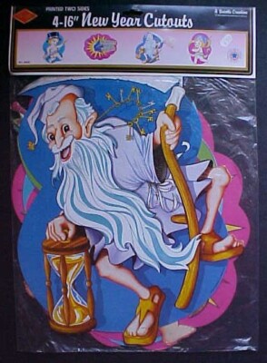 Vintage BEISTLE HAPPY NEW YEAR Decoration 4 Double Sided 16'' Baby Father Time +