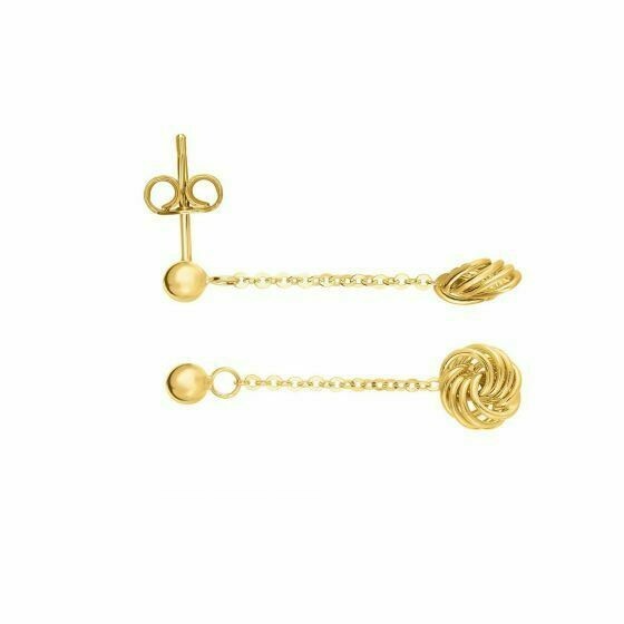 Pre-owned Teachers Jewelry 14k Yellow Gold Dangling Love Knot Earrings On Gold Balls Butterfly Push Backs