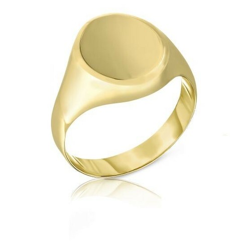 Pre-owned Teachers Jewelry 14k Yellow Gold Signet Ring Oval Shape Diamond Cut Edge Size 7 Engravable