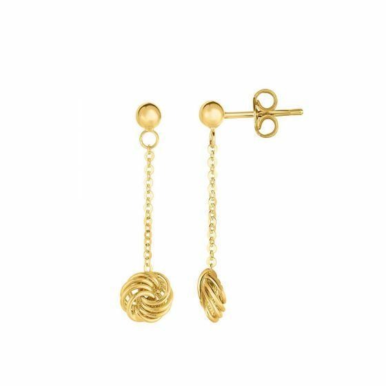 Pre-owned Teachers Jewelry 14k Yellow Gold Dangling Love Knot Earrings On Gold Balls Butterfly Push Backs