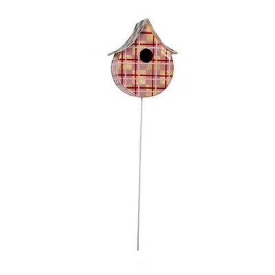 MacKENZIE CHILDS PINK PLAID BIRDHOUSE PICK BNIB