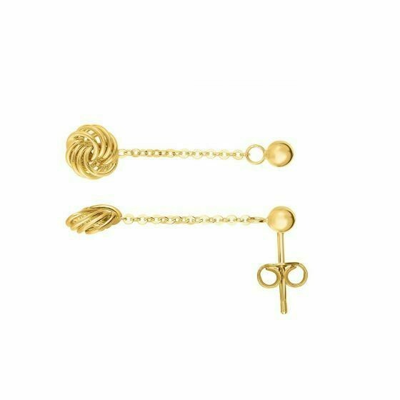 Pre-owned Teachers Jewelry 14k Yellow Gold Dangling Love Knot Earrings On Gold Balls Butterfly Push Backs