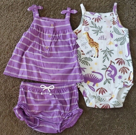 Baby Girls Carter's 3-Pc Tank Bodysuit & Bubble Shorts Set