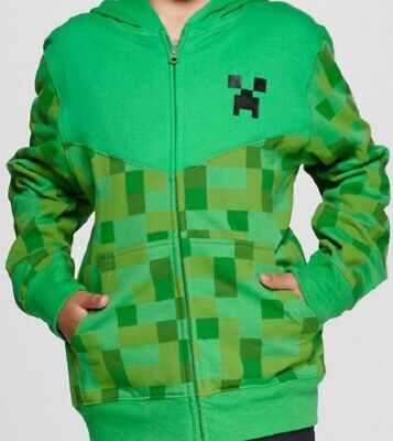 Minecraft BOYs Hoodie Hooded Zip Up Jacket Sweater Sweatshirt GREEN NEW w/ Tags