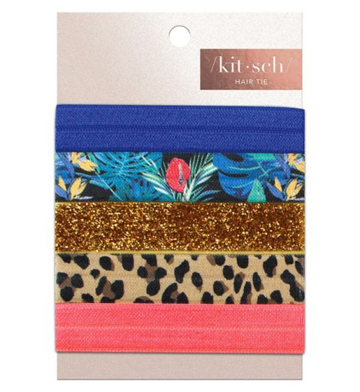 Kitsch Tropics Hair Ties 1x5pcs Metallic Leopard Print Pink Blue