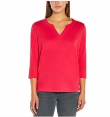 Orvis Ladies' 3/4 Sleeve Pima Cotton Tee/Top with Side Slits Red, L