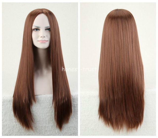 Women S Brown Straight Hair Long No Bangs Cosplay Party Costume