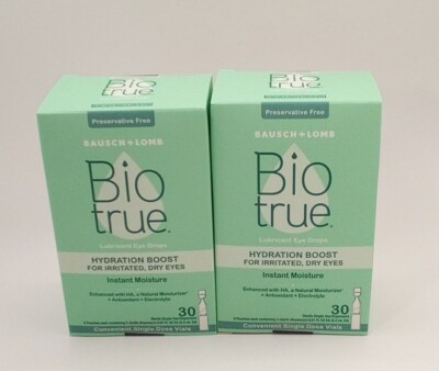 2 Bausch+Lomb Biotrue Hydration Boost Dry Eye Drops 30x2=60 Dispensers Exp 8/24