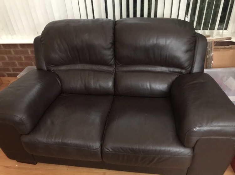 2 seater Dark Brown Real Leather Sofa in AshtonunderLyne