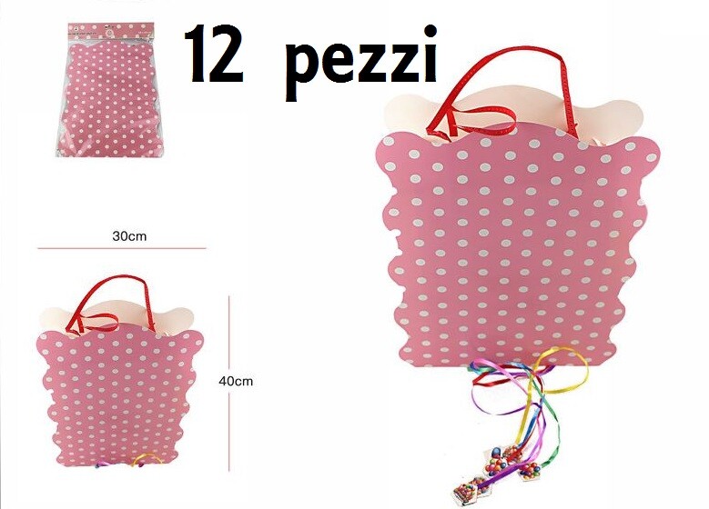 Set 12 Pezzi Sacchetti Per Confetti Rosa Pois Carta Feste Compleanni Party dfh