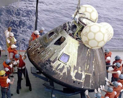 Color 8x10 photo of the recovery of the Apollo 13 Space Capsule.