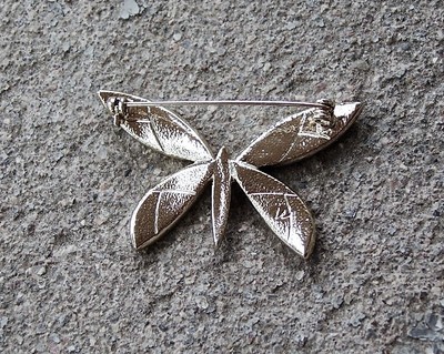 Enamel BUTTERFLY PIN Silvertone with Teal, Blue & White, 1-13/16