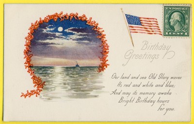 cpa POST CARD BIRTHDAY Séries Made in USA 1918 Illustrateur POWELL FLAG AMERICAN