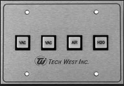 Tech West dental  control panel switch 1 Vac 1 Air  4 1/2'' x 4 1/2'' back lit