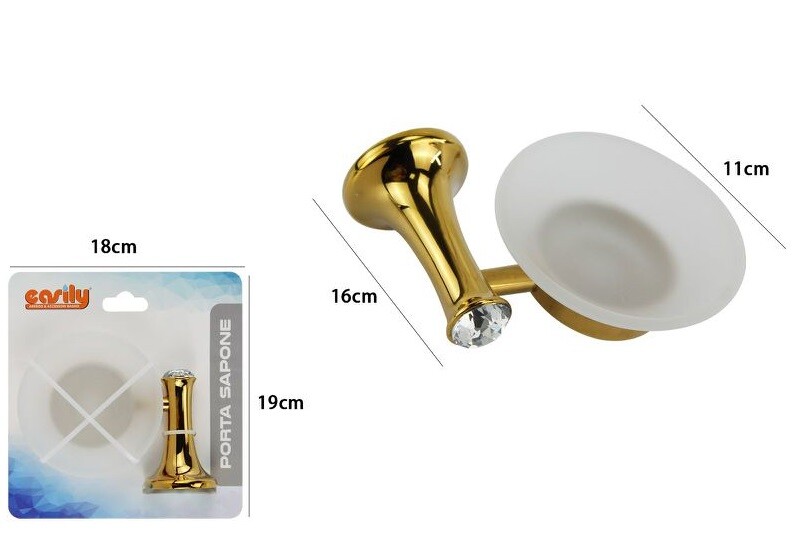 Porta Sapone Con Piattino Vetro Satinato Parete Bagno Dorato Crystal dfh