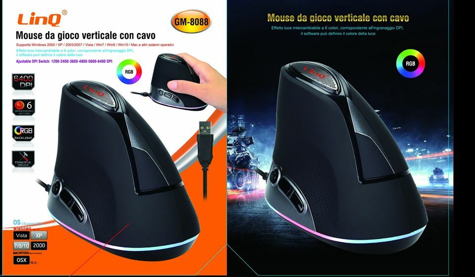 Mouse Gaming Da Gioco Verticale Con Cavo Usb Linq Gm-8088