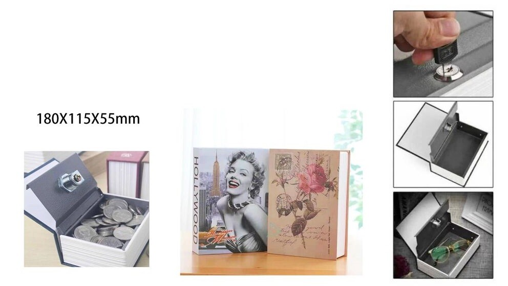 Salvadanaio Cassaforte Libro Segreta Monete Cassetta Soldi 180x115x55mm cir