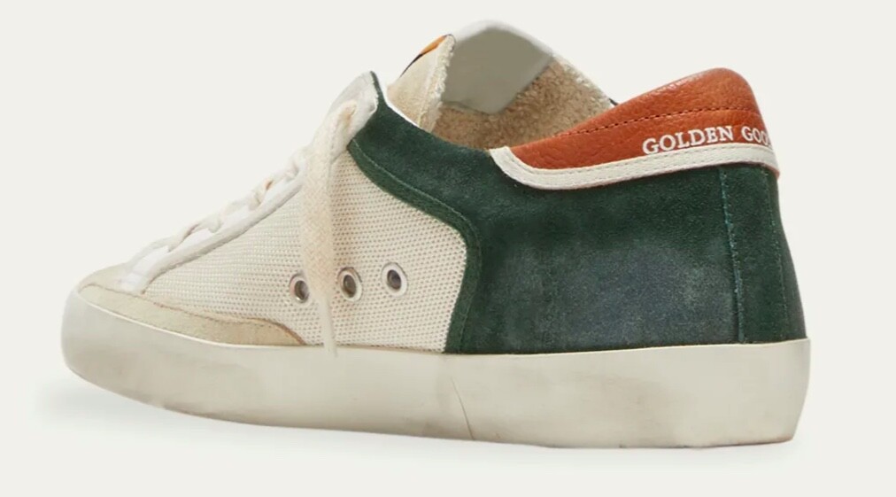 Pre-owned Golden Goose Superstar Leather Glitter Low-top Sneakers 4961 - Retail $625 In Buttercream/forest Green/taupe
