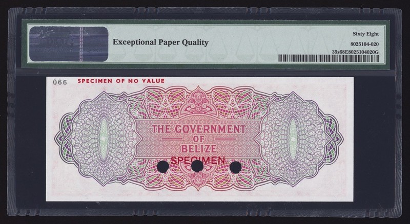 Belize 5 Dollars Specimen P35s PMG Superb Gem Uncirculated 68 EPQ - TOP POP