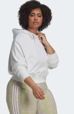 Женская укороченная толстовка Adidas с капюшоном, белая, 1X