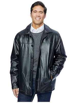 Excelled Leather Black Button Up Leather Jacket Men's 4XL