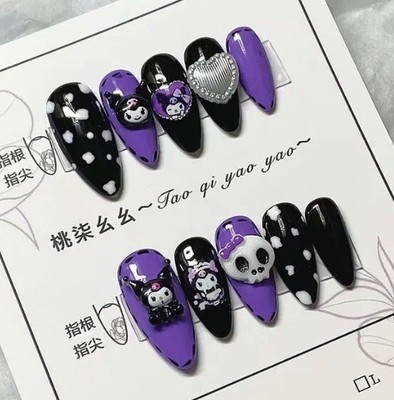 3D KUROMI Press On Nails. 10 Pieces. Kawaii. Pink.  ASMR. Hello Kitty My Melody.