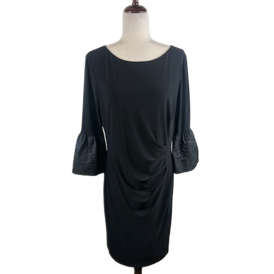 Lauren Ralph Lauren Dress Womens Size 16 Black Ruched Bell Sleeve Cocktail Party