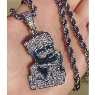 Pre-owned Nsg 3.5 Ct Tester Passing Moissanite Bart Face Fancy Unique Men's Pendant 925 Silver In White