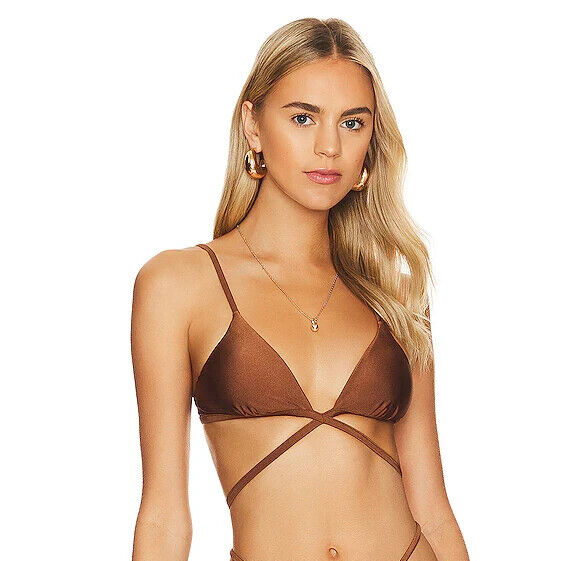 Simkhai Harlen Tie Front Bikini Top Women's XS Bronze Solid Back Clasp Closure - Picture 1 of 13