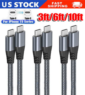 60W USB-C to USB-C Cable Fast Charger TypeC PD Nylon Cord For iPhone 15 Samsung 