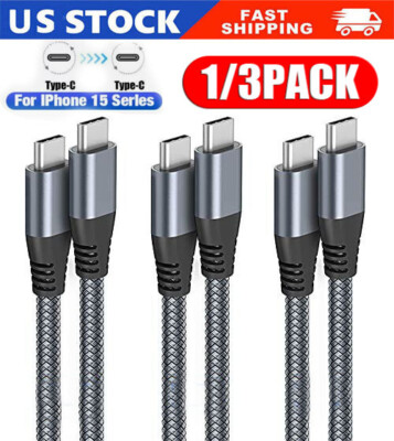 60W USB C to C Cable Fast Charge PD Nylon Cord 3/6/10FT for iPhone15 Samsung lot
