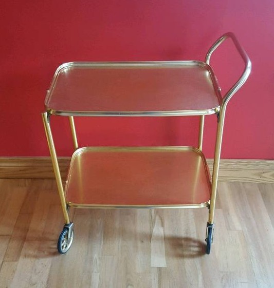 Vintage tea trolley wheels gold colour with handle cocktails gin drinks