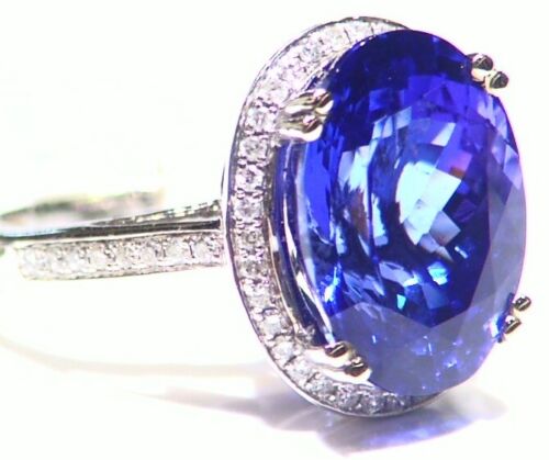 9.98CT 14K Gold Natural Tanzanite White Cut Diamond Engagement Wedding AAAA Ring