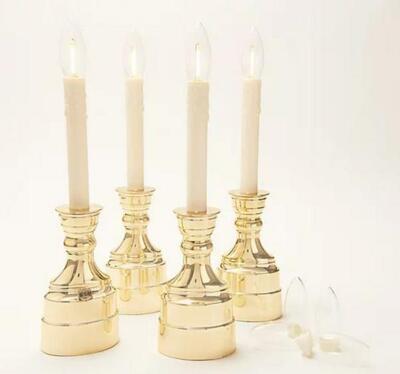 Bethlehem Lights Battery Operated Window Candles Brass -Set of 4